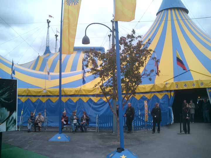 Cirque du Soleil yellow and blue  tents