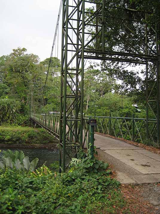 Costa Rico, bridge, river, single lane, green, cable